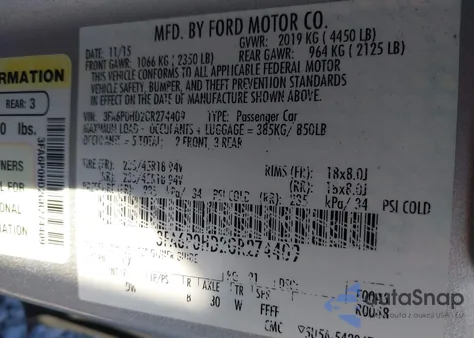 2016 Ford Fusion Se z USA, uszkodzony, nr VIN 3FA6P0HD2GR274409